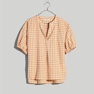 Madewell Peach and White Checkered Top